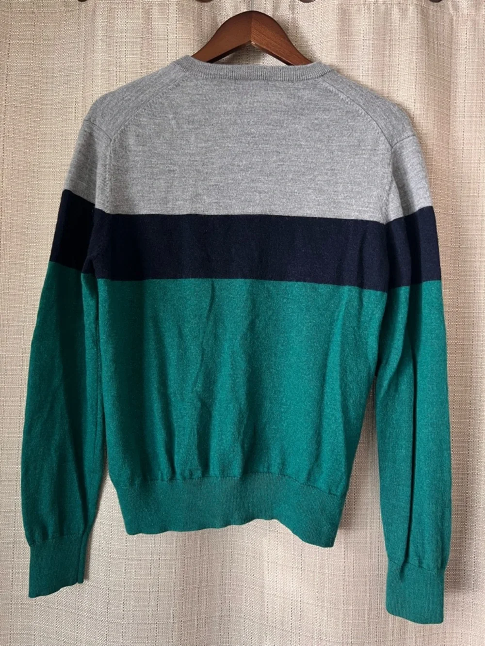 Brooks Brothers Colorblock Wool V-Neck‎ Sweater Men's L Gray Blue Green Pullover